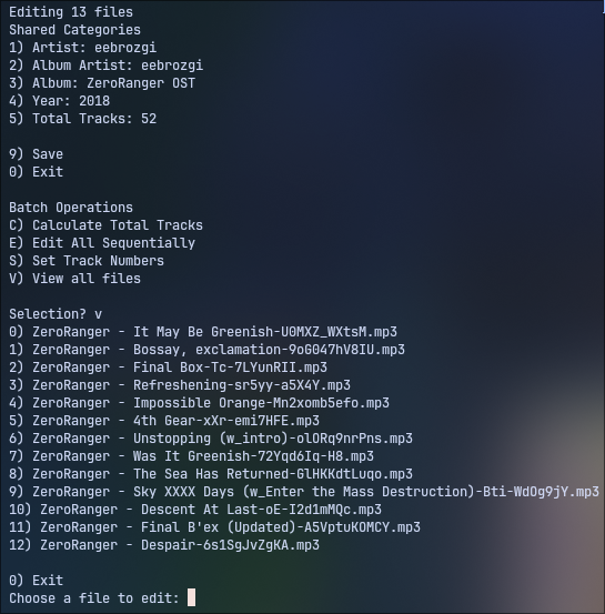 A screenshot of a command line application