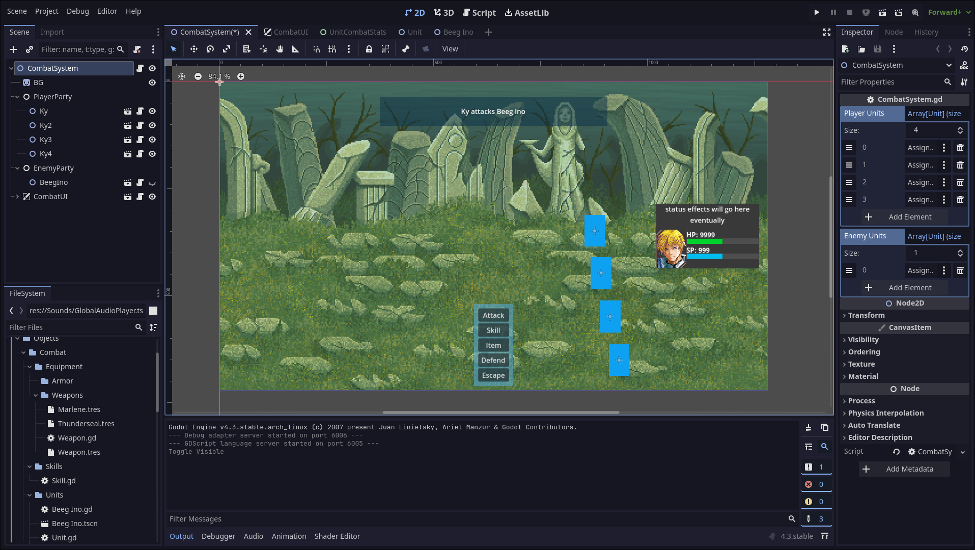 A screenshot of a game being developed in the Godot game engine
